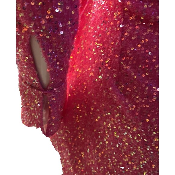Judith March Hot Pink Sequin Wrap Mini Dress Long Sleeve Holiday Party Small - Picture 8 of 16